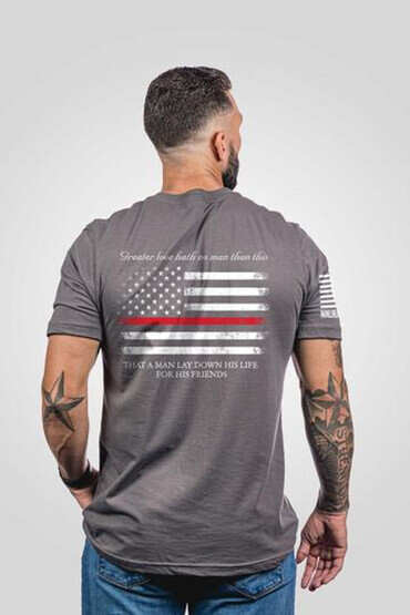 Nine Line Thin Red Line Short Sleeve T-Shirt in grey from back